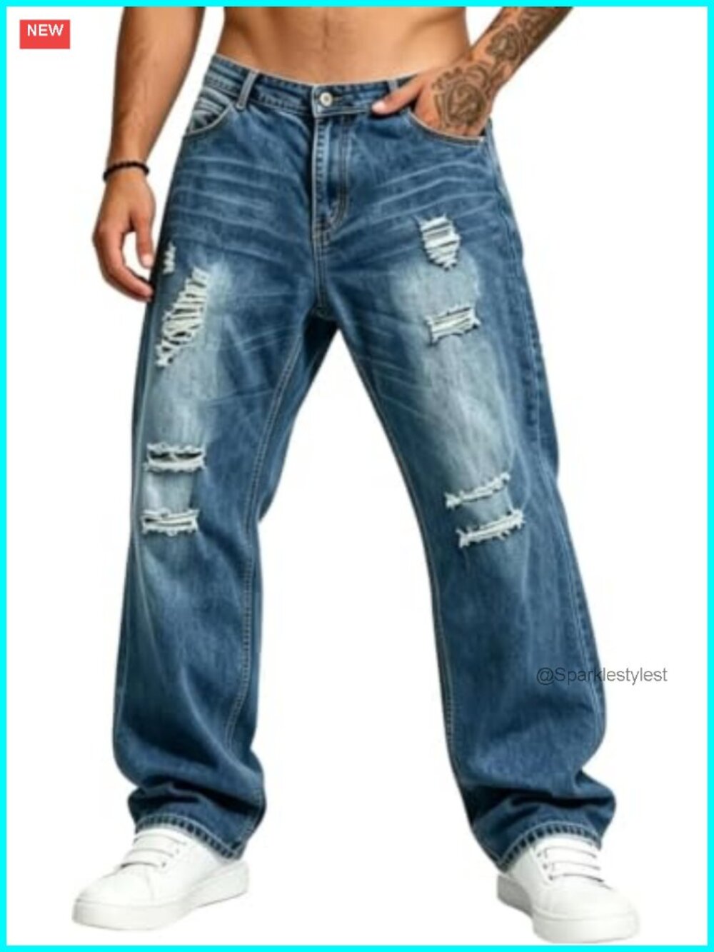 Men's Baggy Ripped Wide Leg Jeans Y2K Streetwear Skater Pants